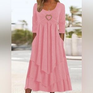 Womens Heart Tiered Ruffle Maxi Shirt Dress w/ Pockets, NWOT